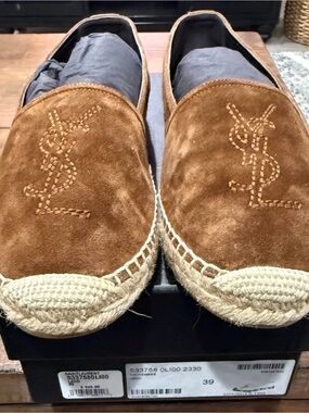 Yves Saint Laurent Tan Suede Espadrille Slip-Ons